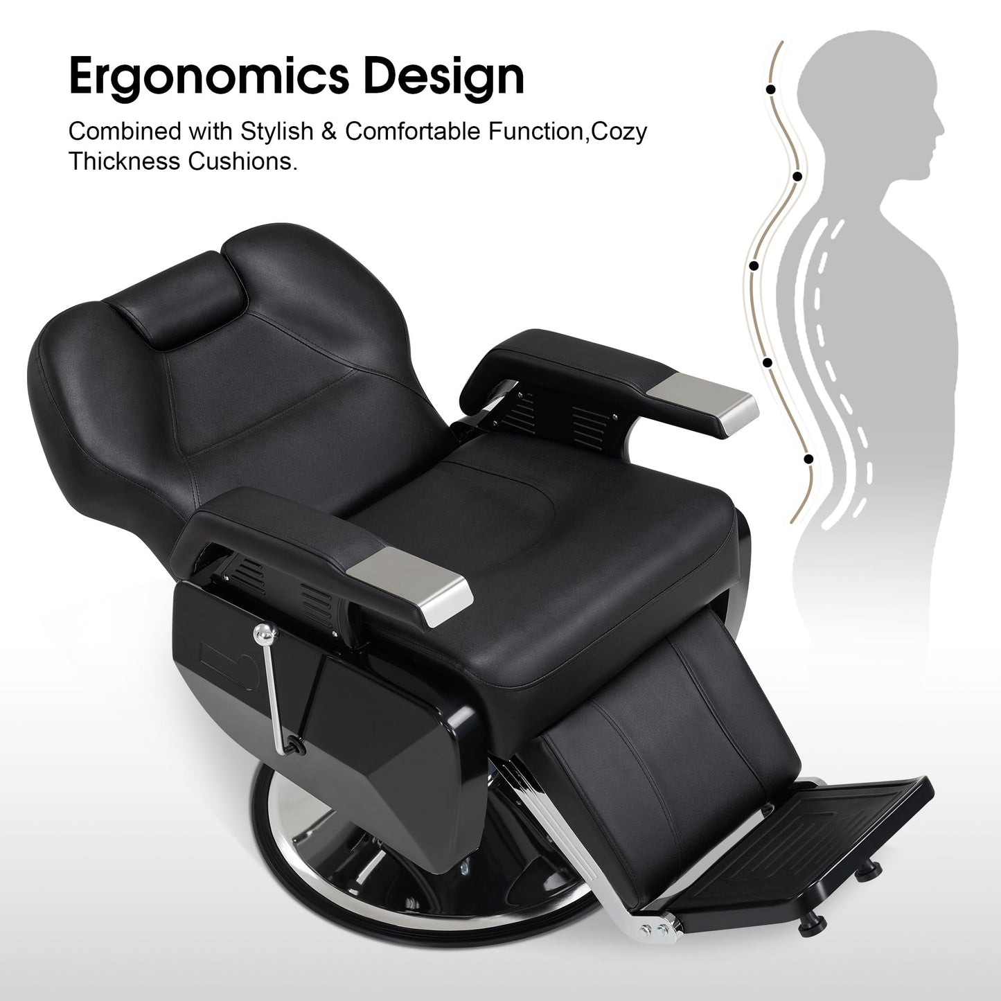 BarberPub Heavy Duty Reclining Barber Chair, All Purpose Hydraulic Salon Chairs for Hair Stylist, Barbershop Salon Tattoo 2688 (Black)