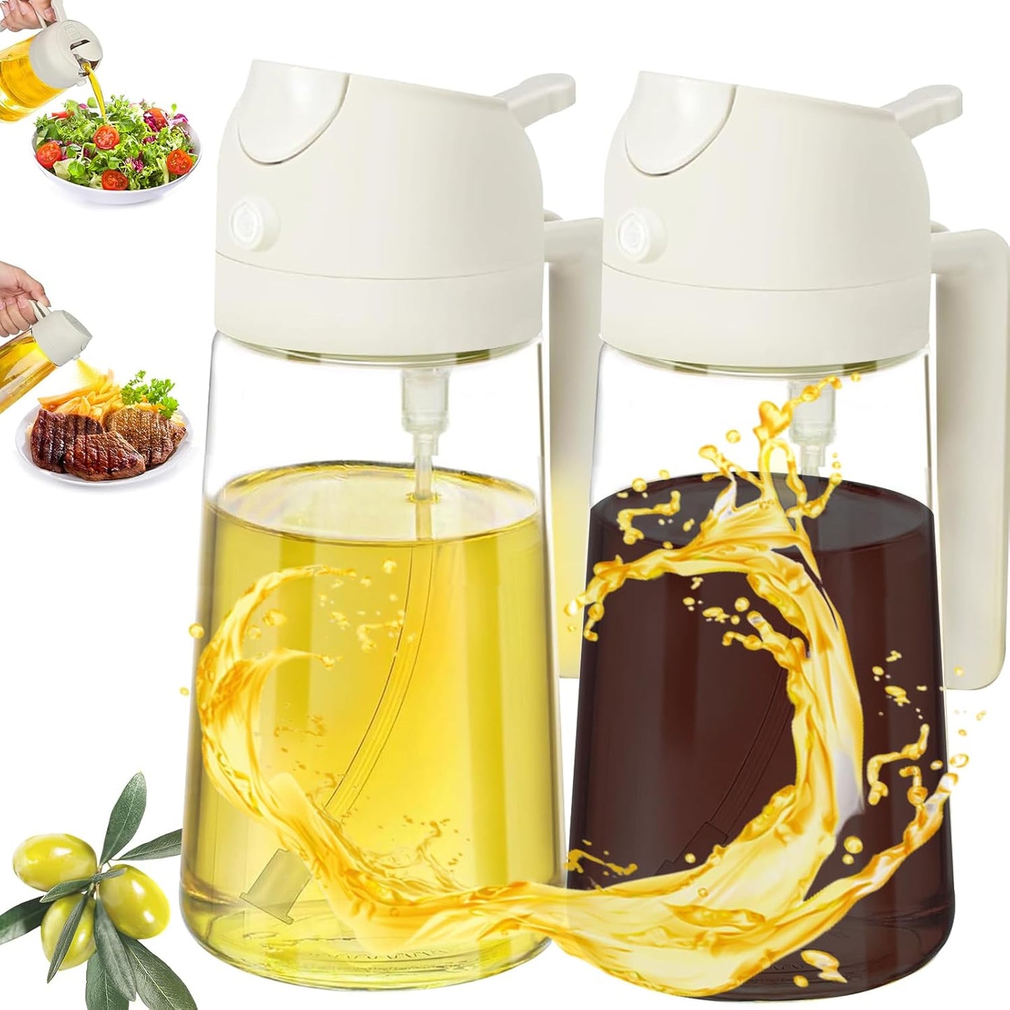 Reluhe 2Pack,Olive Cooking,2 1/16oz/470ml Oil Sprayer for in Glass Oil Spray Bottle,Bottle for Kitchen Gadgets,Air