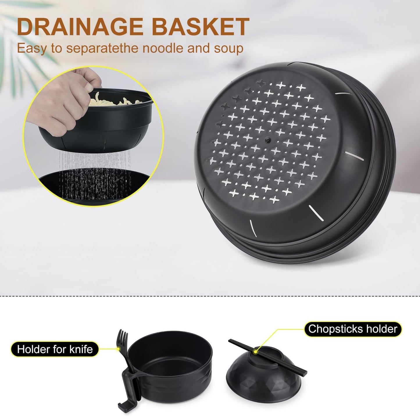 UUGLAM Ramen Bowl Set, Ramen Cooker 33 oz, Ramen Bowls with Chopsticks and Spoon, Microwave Pasta Cooker, College Dorm Essentials for Girls Guys (Black)
