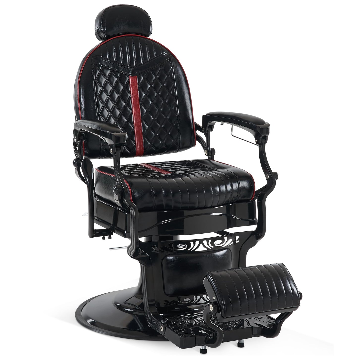 BarberPub Heavy Duty Metal Vintage Barber Chair All Purpose Professional Hydraulic Reclining Salon Beauty Spa Chair Styling Equipment 8730 (Red)