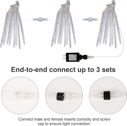 WATERGLIDE Meteor Shower Lights - 12" Outdoor Icicle Christmas Lights | 192 SMD LED Raindrop Decor