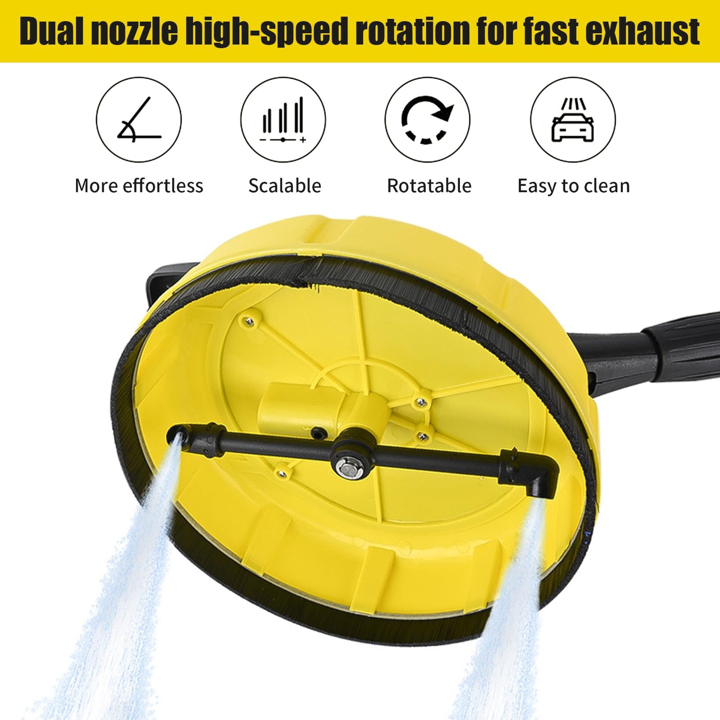 Patio Cleaner Attachment for Karcher, Dia28cm Rotating High Pressure Washer with 47cm Long Handle, for K2-K7 High Pressure Surfaces Cleaner, Rotating Jets Cleaning Nozzle, for Paving, Yards (With pot)