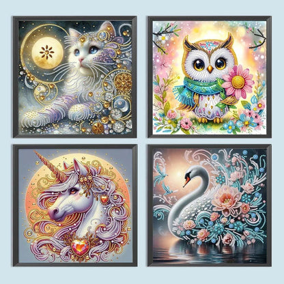 4Pack Diamond Painting Kits For Adults,Unicorn Special Shape Diamond Art Kits For Adults Beginners, DIY Diamond Crystal Rhinestones Gem Art Animal Owl and Cat Swan For Home Wall Decor 12 X 12Inch