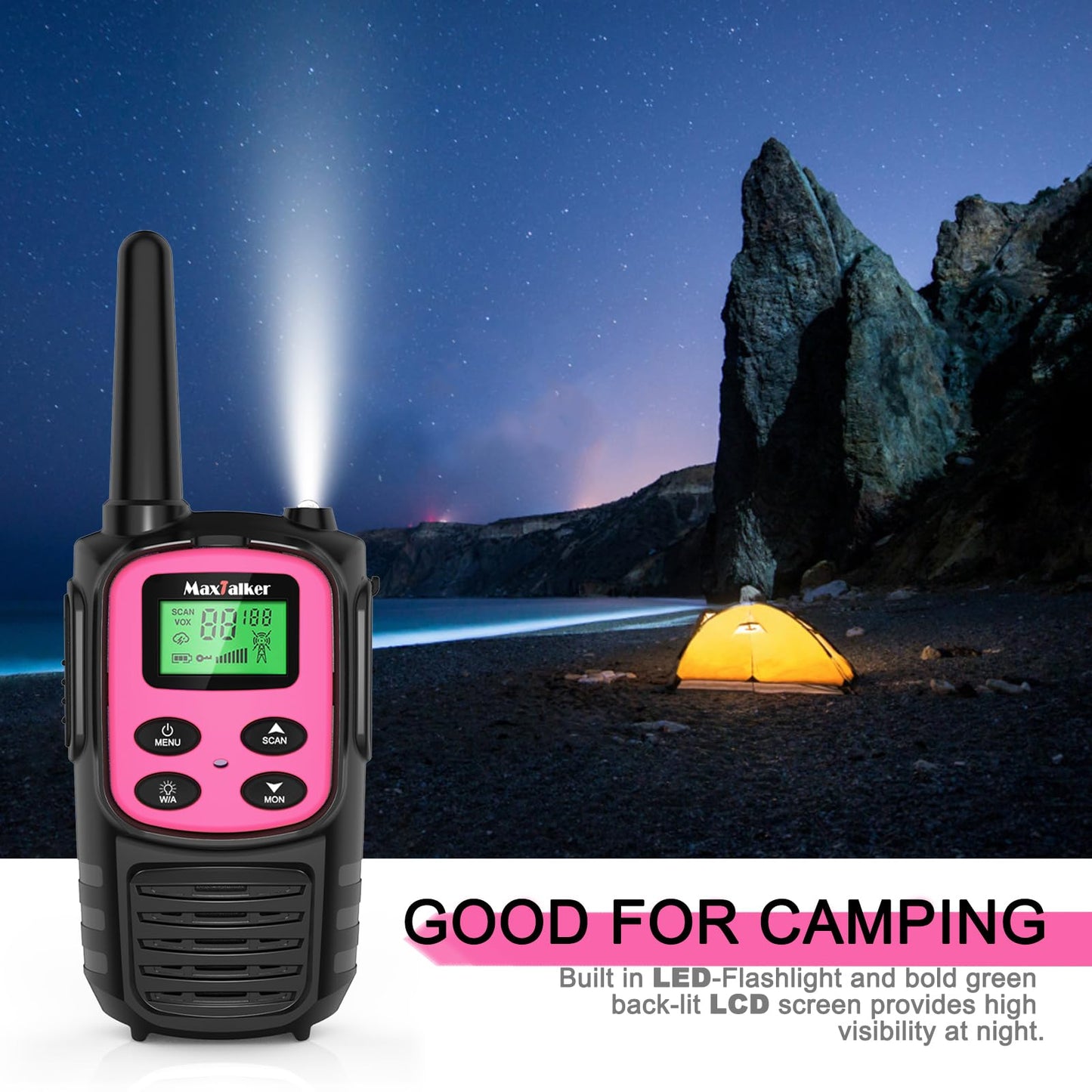 Walkie Talkies Long Range for Adult, MT10 Rechargeable Walkie Talkies FRS Two Way Radio, NOAA, 1200mAh Li-ion Battery USB-C Cable, LED Flashlight, VOX Walkie Talkie for Hiking Camping 2Pack