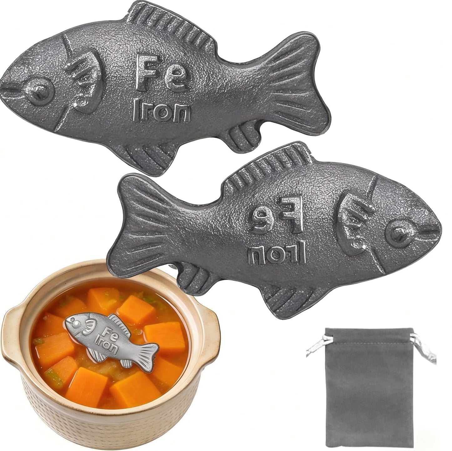 Iron Fish for Cooking(2-Pack), Safe Reusable Cooking Tool for Iron Deficiency,Lucky Cooking Iron Tool for Anemia & Vegans, Ideal Gift