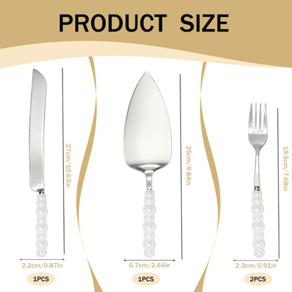 TRILVIX Wedding Cake Knife and Server Set, Elegant Ceramic Pearl Handle Cake Cutting Set for Wedding, Stainless Steel Cake Cutting Set, for Weddings, Anniversaries, and Engagement Gifts for Couples