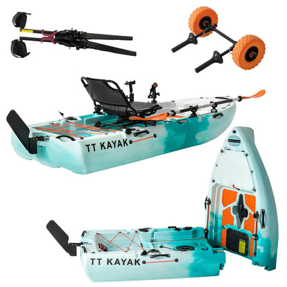 Modular Fishing Kayak with Cart & Paddle, 573 lbs Capacity, 110" Sit-on-Top Kayak, 360° Swivel Seat, 2-Piece Portable Design Fits SUV/Pickup/Van, for Ocean, Lake & River (1-Person Kayak)