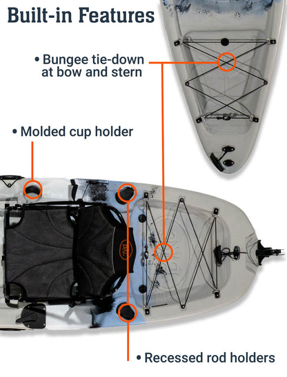 Brooklyn 10.0 Single Pedal Fishing Kayak by BKC, Lightweight Sit-On-Top Kayak with Flipper Drive, Rudder, Rod Holders & Cargo Storage