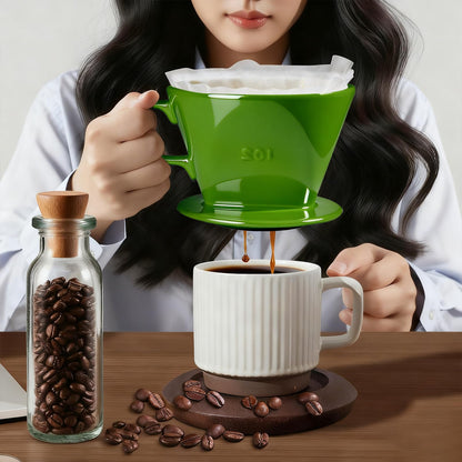 NBYHZLS Handmade Pour over Ceramic Coffee Dripper - Authentic Brewing Experience for Camping, Office, and Home (Dark Green)