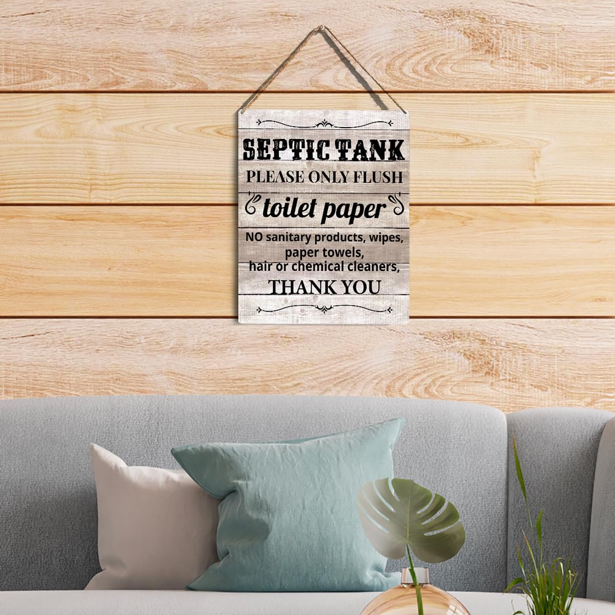 Farmhouse Bathroom Signs Wall Decor Rustic Septic Tank Please Only Flush Toilet Paper Thank You Wooden Hanging Sign for