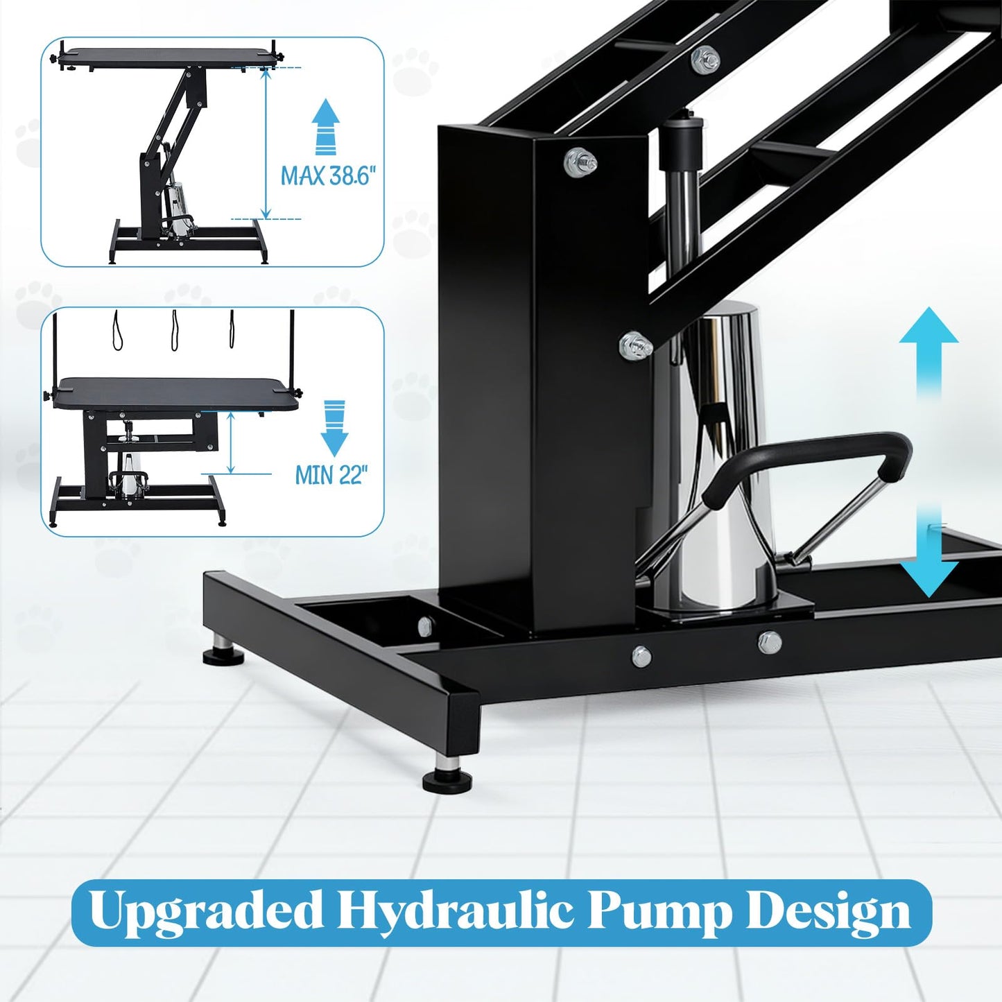 Garvee 43.3" Hydraulic Dog Grooming Table for Pet, Heavy Duty Structural Hydraulic Max Load 350Lbs Professional Pet Grooming Table with Adjustable Overhead Arm & Noose Height Range 22''-39'' (Black)