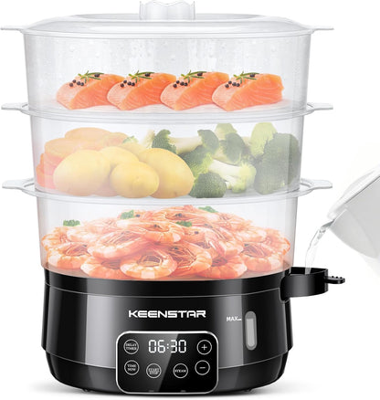 13.7QT 3 800W Electric Food Steamer for Cooking, Vegetable Steamer with Tiers BPA-Free Baskets, Digital Steamer
