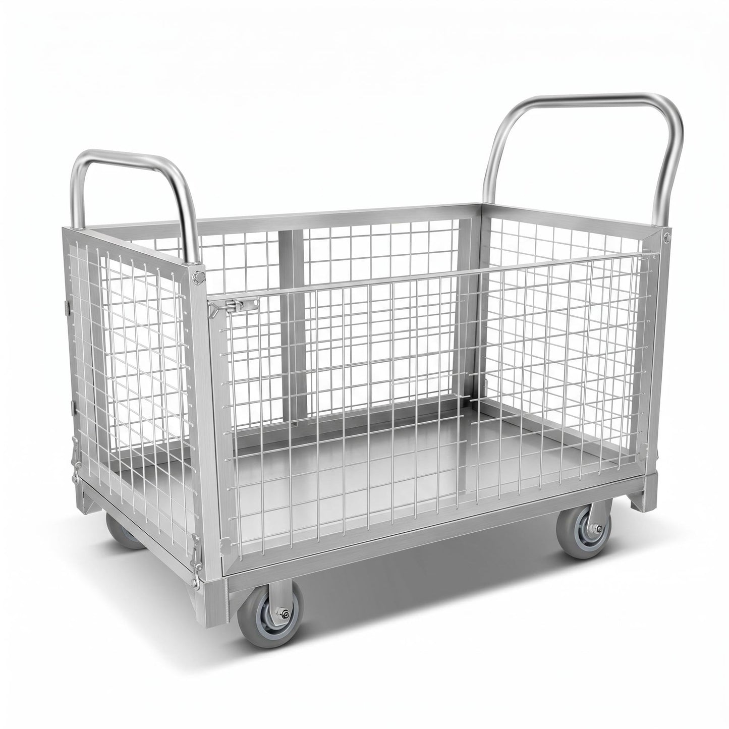 4-in-1 Platform Truck Cart with Cage, Heavy Duty Foldable Flatbed Push Cart with Swivel Casters, 2200 LBS Steel Load Capacity for Warehouse Commercial Industrial Cargo Storage & Transport