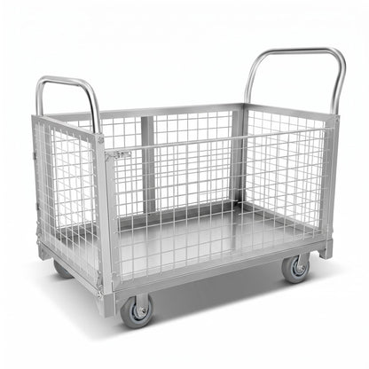 4-in-1 Platform Truck Cart with Cage, Heavy Duty Foldable Flatbed Push Cart with Swivel Casters, 2200 LBS Steel Load Capacity for Warehouse Commercial Industrial Cargo Storage & Transport