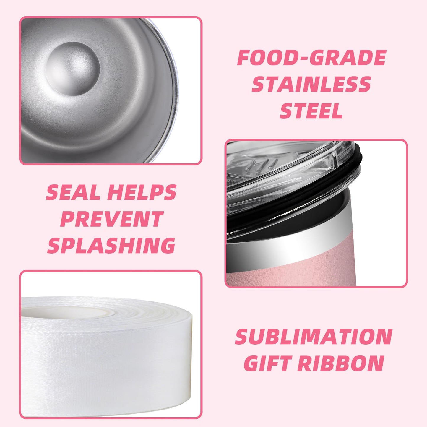 ColorSub 8 Pack 12oz Sublimation Wine Tumblers, Stainless Steel Double Wall Sublimation Blanks Wine Cups with Lids & Straws, Silicone Straw Tips, Gift Box, Rose Gold
