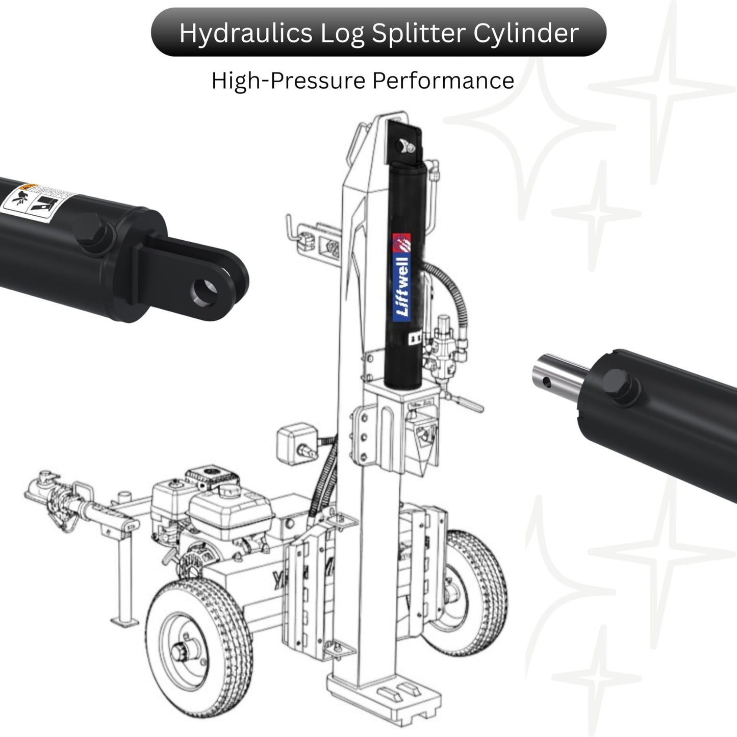 4x24 Hydraulic Log Splitter Cylinder – 4" Bore x 1.75" Rod x 24" Stroke with 1/2" NPT Ports, Welded Double Acting Hydraulic Cylinder for Wood Splitters – Heavy-Duty Log Splitter Cylinder 4x24