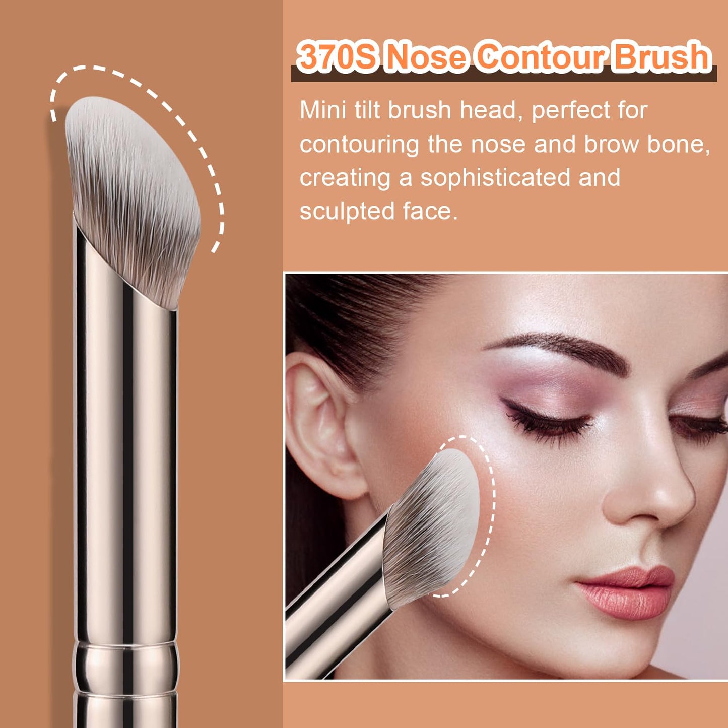 TEOYALL Foundation Contour Conceal Brush Set, 3PCS Angled Synthetic Kabuki Brush for Blending Setting Buffing with Liquid, Cream and Powder Cosmetic (170S/270S/370S)