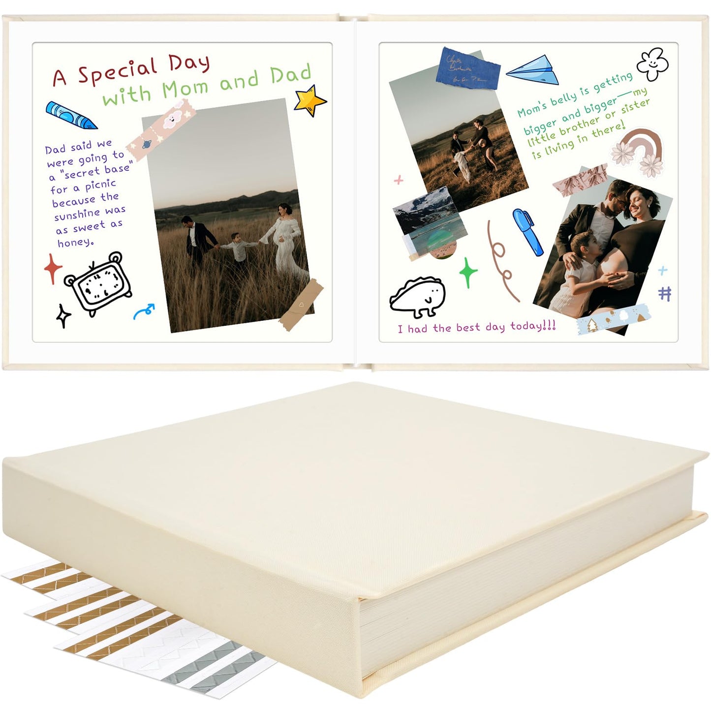 Vienrose Scrapbook Album, 10"x10" DIY Scrapbook Photo Album Linen Cover Kraft Paper with 20 Sheets 40 Pages, Scrapbooking Supplies for Wedding, Anniversary, Family, Valentine Gift, Beige