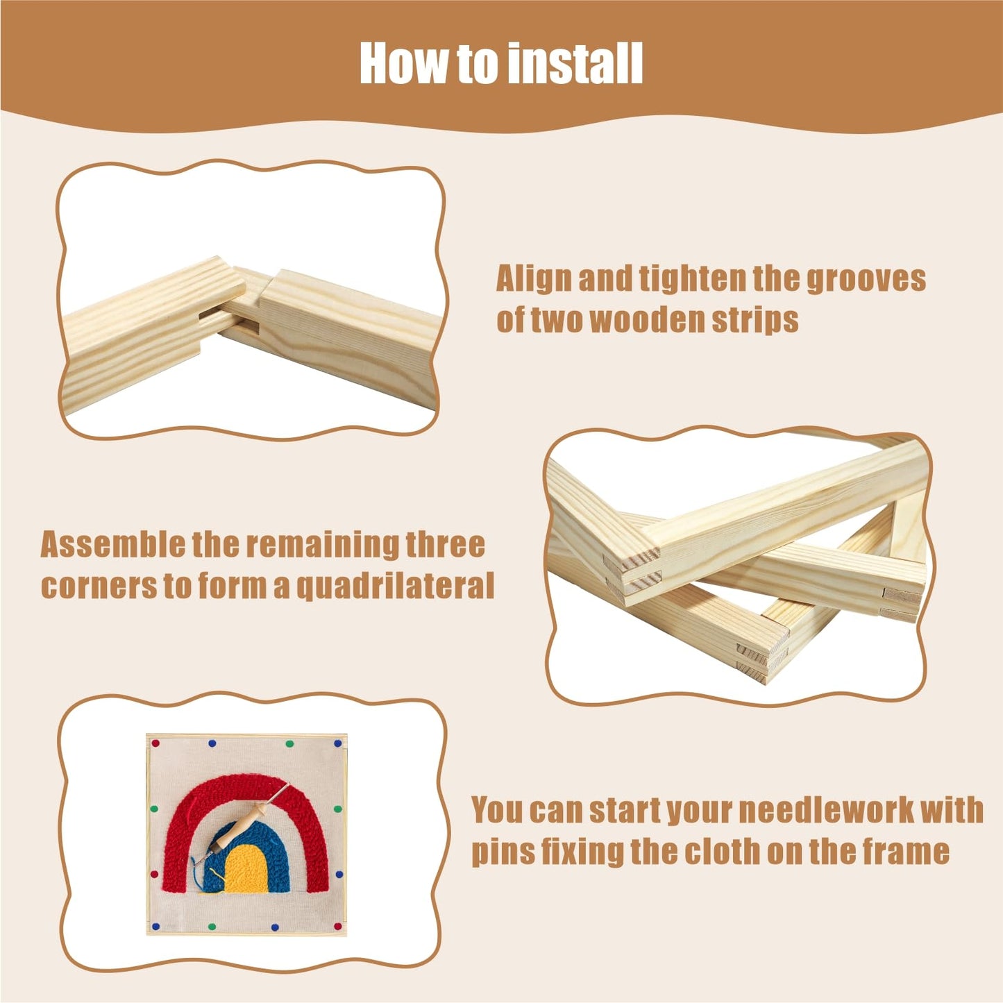 6 Sets Stretcher Bars for Needlework with 100 Tacks for Women's Birthday Gifts,3 Sizes(8,12,16 Inch) 12pcs Wooden Canvas Splicing Stretcher Bars Needlepoint Embroidery Stitch Frame Set for Crafts Art