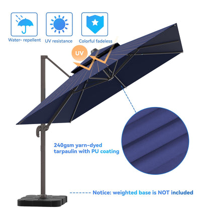 ZLACUIU 10x13FT Cantilever Outdoor Patio Umbrellas, Double Top Large Rectangle Umbrella, Heavy Duty 360° Rotation Offset Outdoor Sun Shade Umbrella for Garden Deck Pool Backyard Patio, Navy Blue