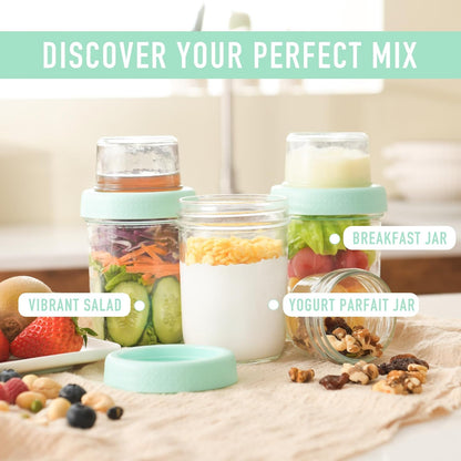 4oz 16 oz 2Pack, Glass Overnight Oats Containers with Lids Yogurt Parfait Cups with Dry and Wet Separation, Breakfast