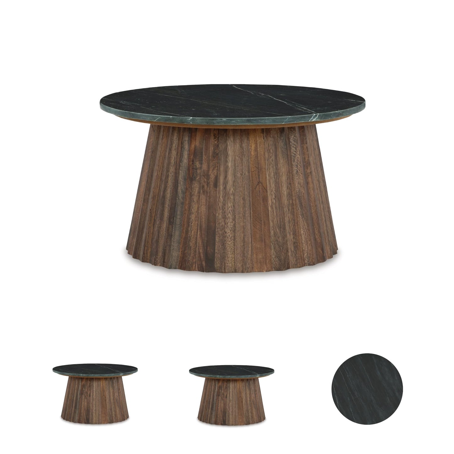 Signature Design by Ashley Ceilby Contemporary Marble Accent Cocktail Table, Black & Dark Brown