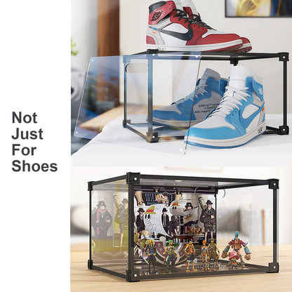 KOKOIN Transparent Plastic Storage Clear Shoe Display Case Box Organizer - Magnetic Side Open, 16PC (Black)