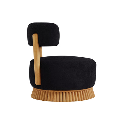 Christopher Knight Home Eloise Modern Accent Chair for Living Room, Boucle Upholstered Single Lounge Sofa Chair with Wooden Frame, Comfy Reading Chair for Bedroom, Black+Natural
