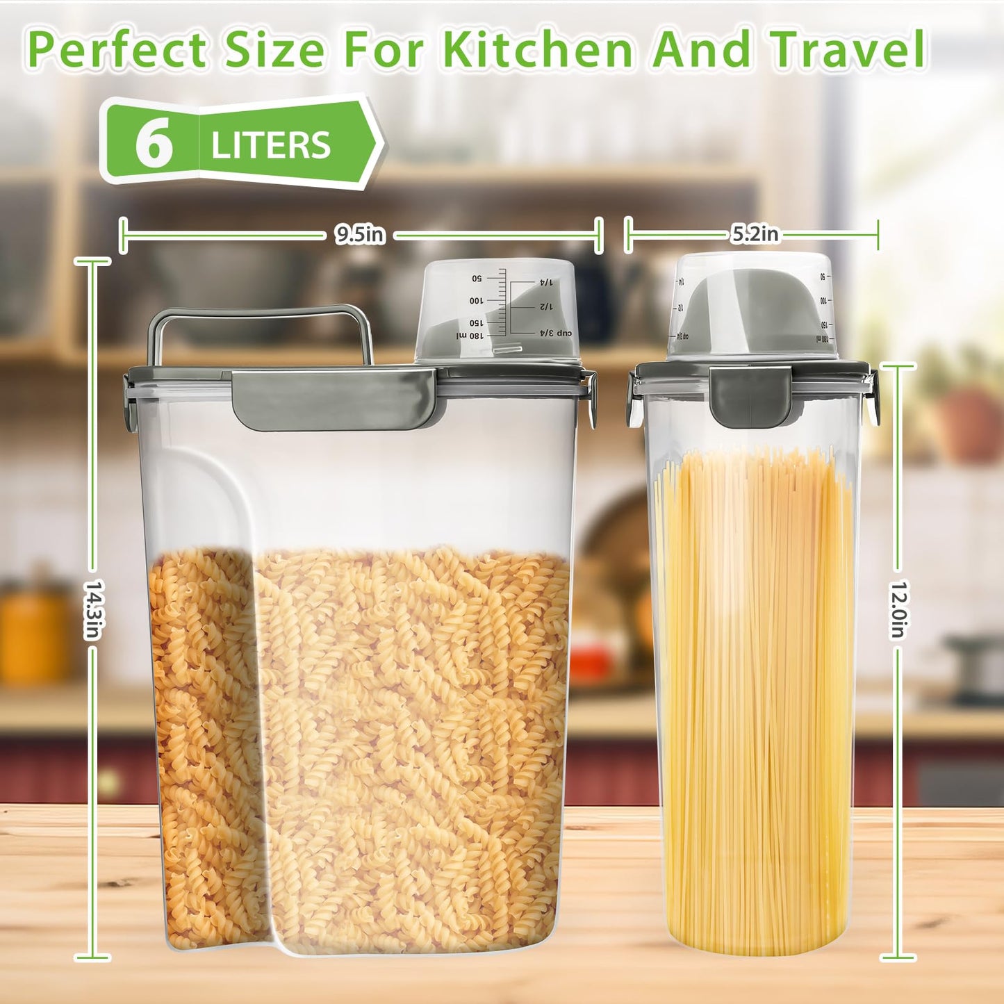 Viretec Rice Storage Container, 5 to 10lb Dry Food Airtight Dispenser, Pet Dog Cat Food Canister, BPA Free Clear Plastic Kitchen and Pantry Bin for Oatmeal, Cereal, Pasta, Flour Pack of 2 Grey