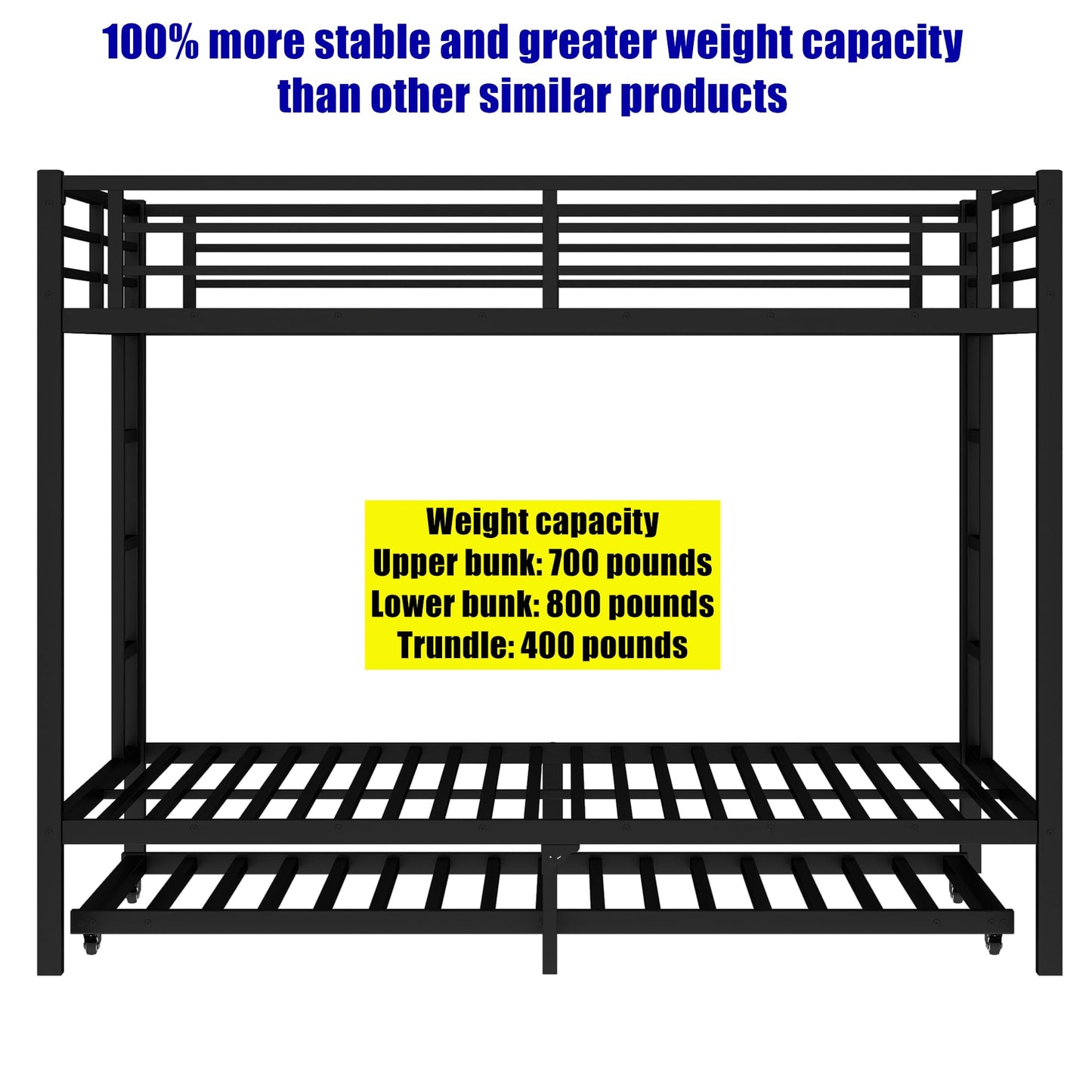 AOOMEEC Higher Quality & Stronger Metal Bunk Bed Queen Over Queen Size Bunkbed Frame, Thickened Heavy Duty More Stable Steel Bunk Bed with Twin Size Trundle (Queen Over Queen)