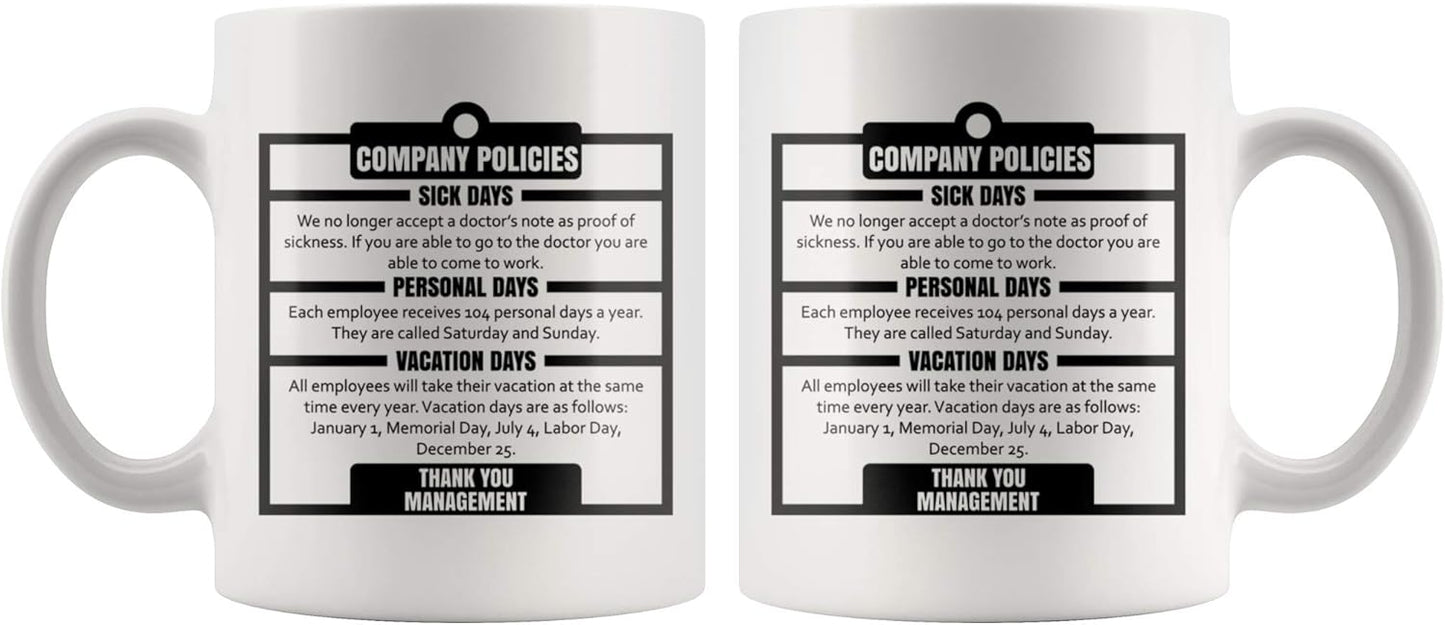 Panvola Company Policies Employees Gift from Boss, 11 Ounces Funny Office Coffee Mug, Sarcastic Gag Gift Ideas