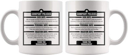 Panvola Company Policies Employees Gift from Boss, 11 Ounces Funny Office Coffee Mug, Sarcastic Gag Gift Ideas