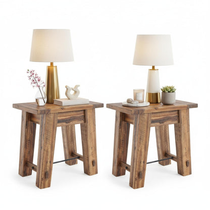 Alaterre Furniture Durango 27-Inch Solid Wood Side Table – Set of 2 Heavy-Duty Industrial End Tables with 100lb Capacity for Living Room, Bedroom, or Office (Natural Grain Lacquer Finish)