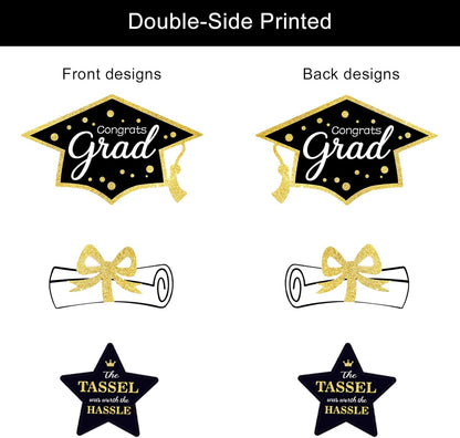 Black and Gold Graduation Decorations Set of 24, Class of 2025 Table Decor, Congrats Grad Party Supplies