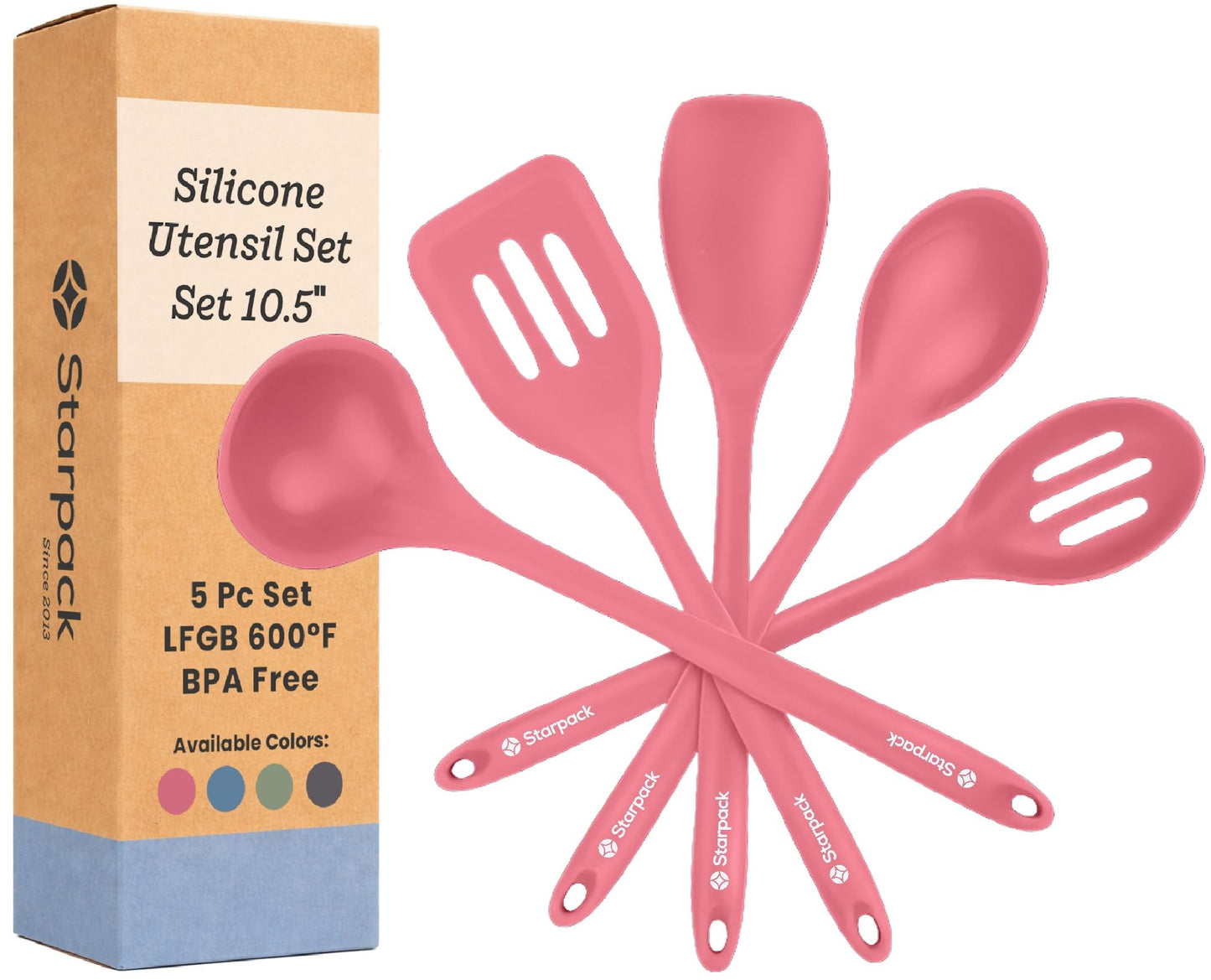 Starpack 'Stir & Serve' Silicone Cooking Utensils Set (5 Pcs) - 10.5" - Kitchen Utensil Set Heat Resistant to 600°F - Kitchen Utensils for Nonstick Cookware - Silicone Utensil Set for Mixing & Cooking
