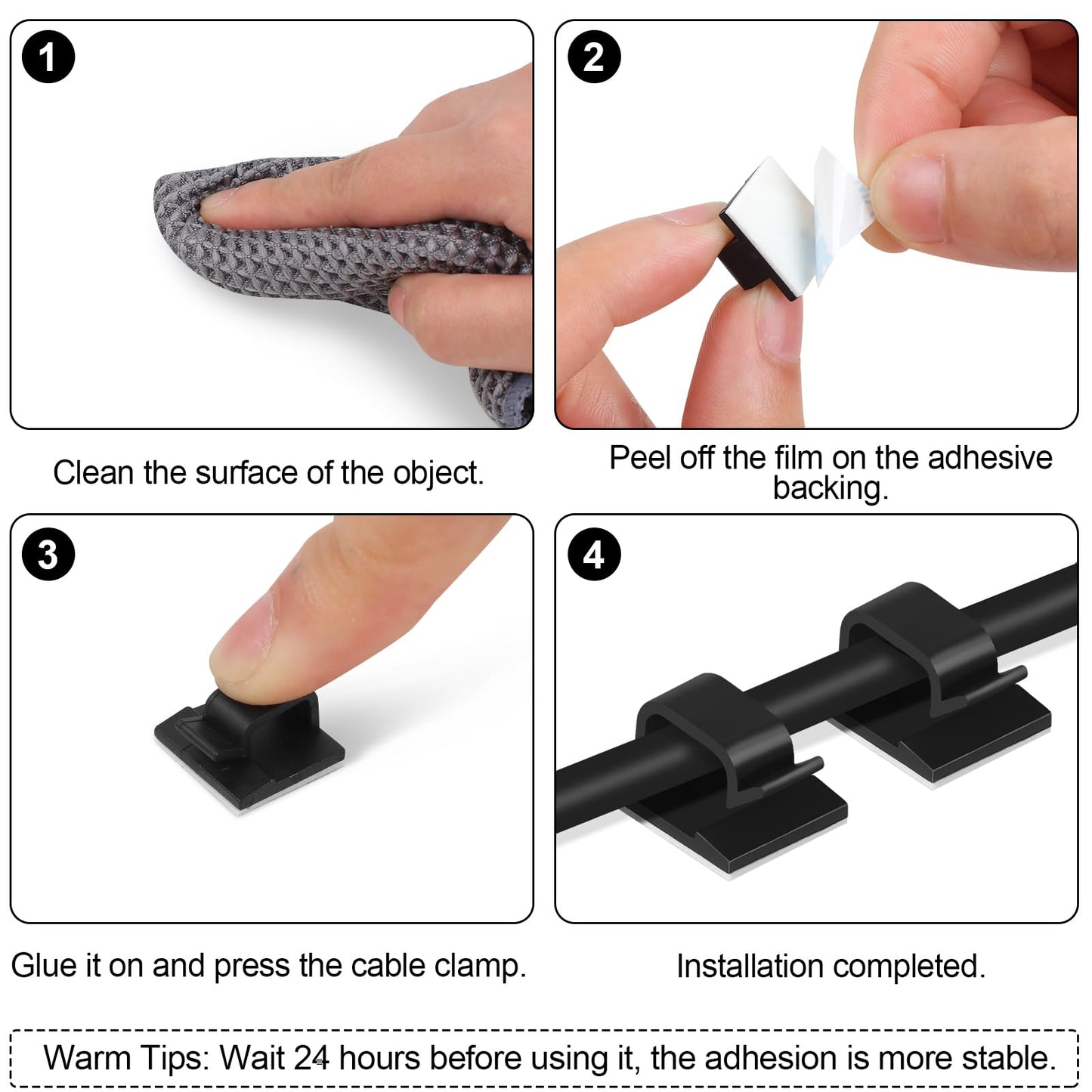 Romeda 100 Pieces Adhesive Cable Clips, Upgrade Wall Clamp Cord Clips Wire Clips for Cords, Charging Cable Management, Clips Wire Holder Wire Management for Ethernet Cables, Under The Table, Cars