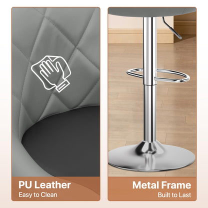 Magshion Set of 4 PU Leather Bar Stools, Adjustable 360 Degree Swivel Backrest Footrest Barstool for Dining Counter Pub, Gray/Black
