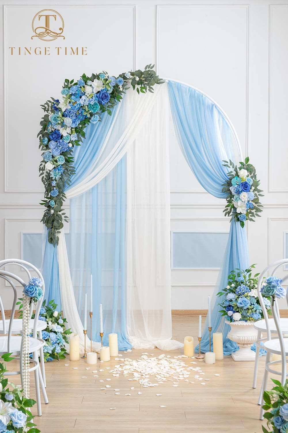 TINGE TIME Wedding Arch Flowers Kit - Deluxe 5pcs Artificial Floral Swag with 3 Sheer Drapes, Realistic Silk Flower Arrangements for Wedding Ceremony Arbor Backdrop Reception Party Home Decor