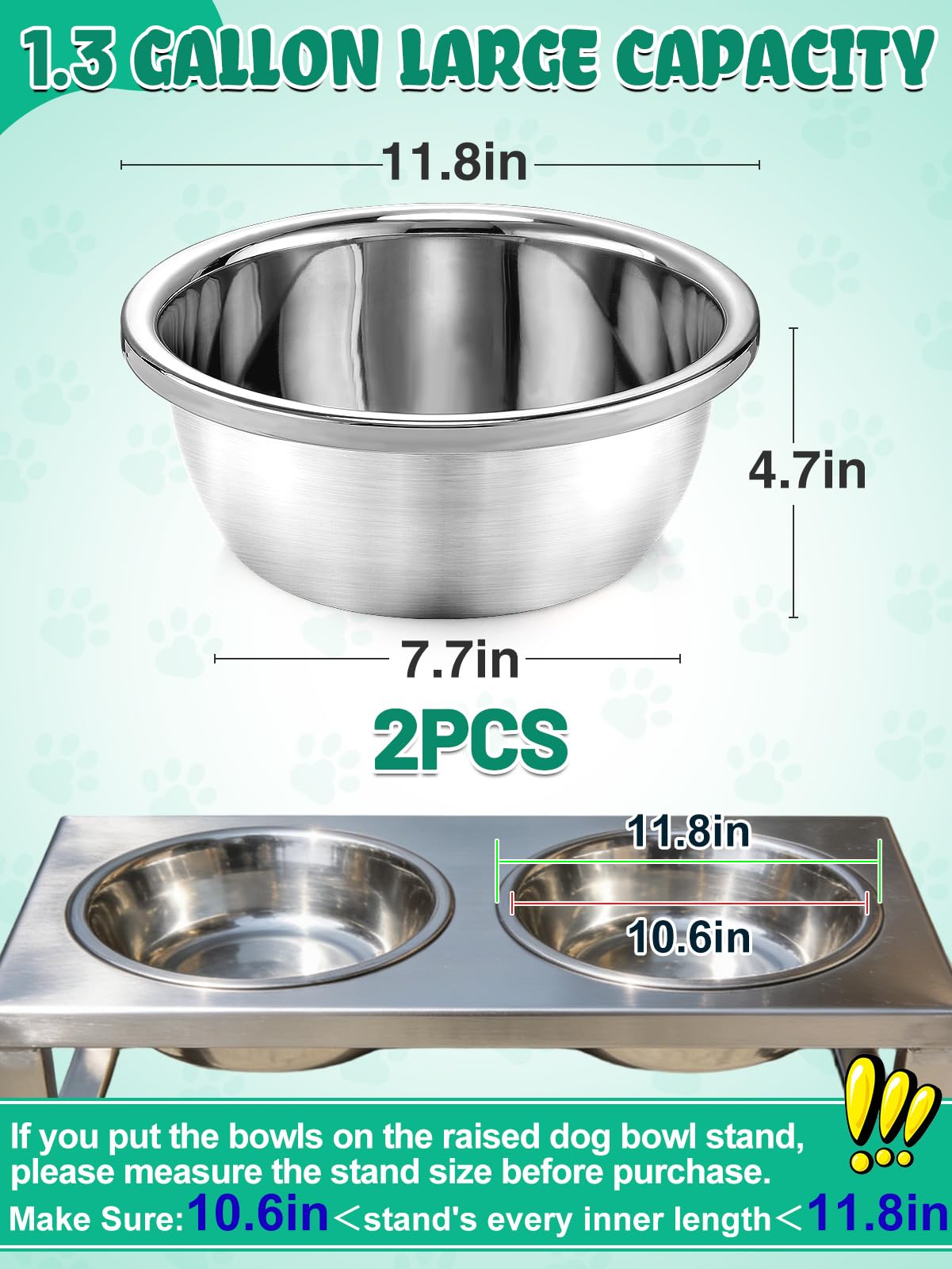 2pcs 1.3 Gallons Large Dog Water Bowl - Rustproof Stainless Steel Dog Bowls, Easy to Clean Metal Food Bowl for Medium Large Dogs Indoor Outdoor