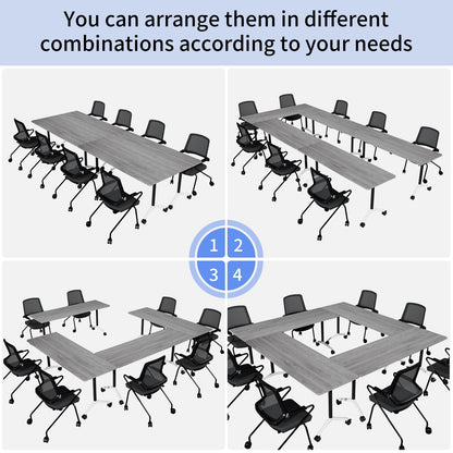 ZanyCajole Conference Room Table, Folding Conference Table with Silent Wheels, Modular Flip Top Mobile Training Tables for Office, Training Room, Meeting Rooms, School, 2-16 Person (4, Grey, 55.1in)