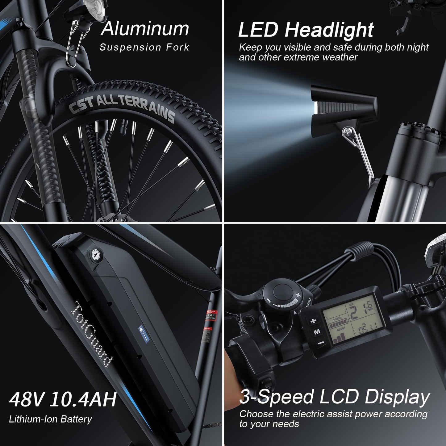 Wooken Electric Bike for Adults with 500W Motor, 27.5" Ebike with 48V 499WH Removable Battery, Up to 55Miles Electric Mountain Bike, 19.8MPH Adults Electric Bicycle with LCD Display, 21 Speed