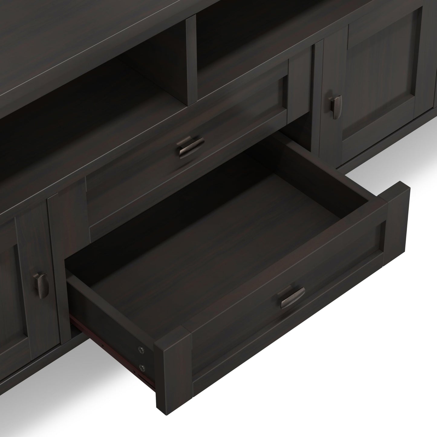 SIMPLIHOME Warm Shaker TV Stand - 72 inch Wide Solid Wood Media Console in Hickory Brown, Transitional Entertainment Center for Living Room for TVs up to 80 Inches with Cabinets and Cable Management