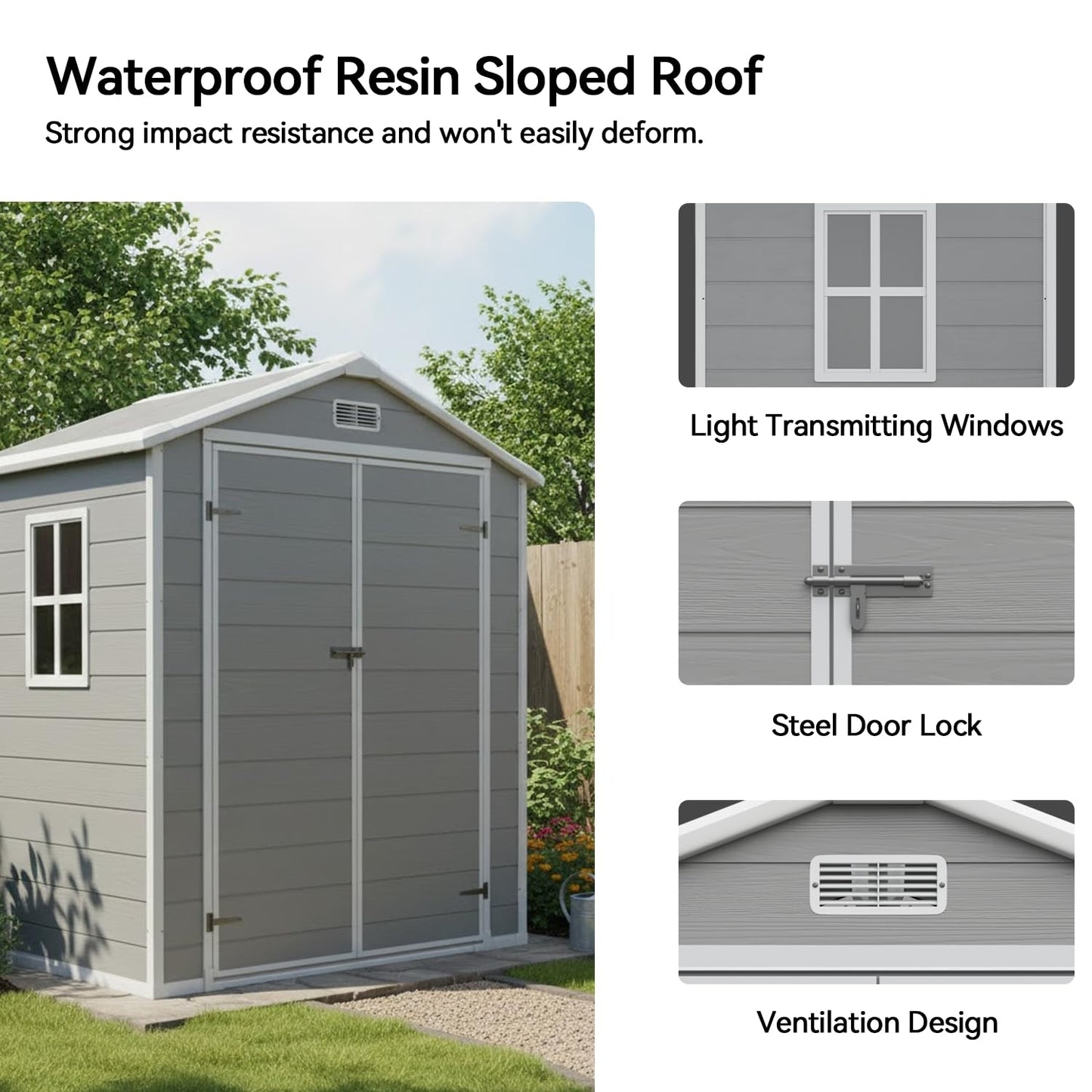 Aoxun 6x4 FT Outdoor Storage Shed, Plastic Garden Resin Shed with Floor and Window for Patio, Lawn, Outdoor Storage with Lockable Door for Bike, Tools, Garbage Can, Grey