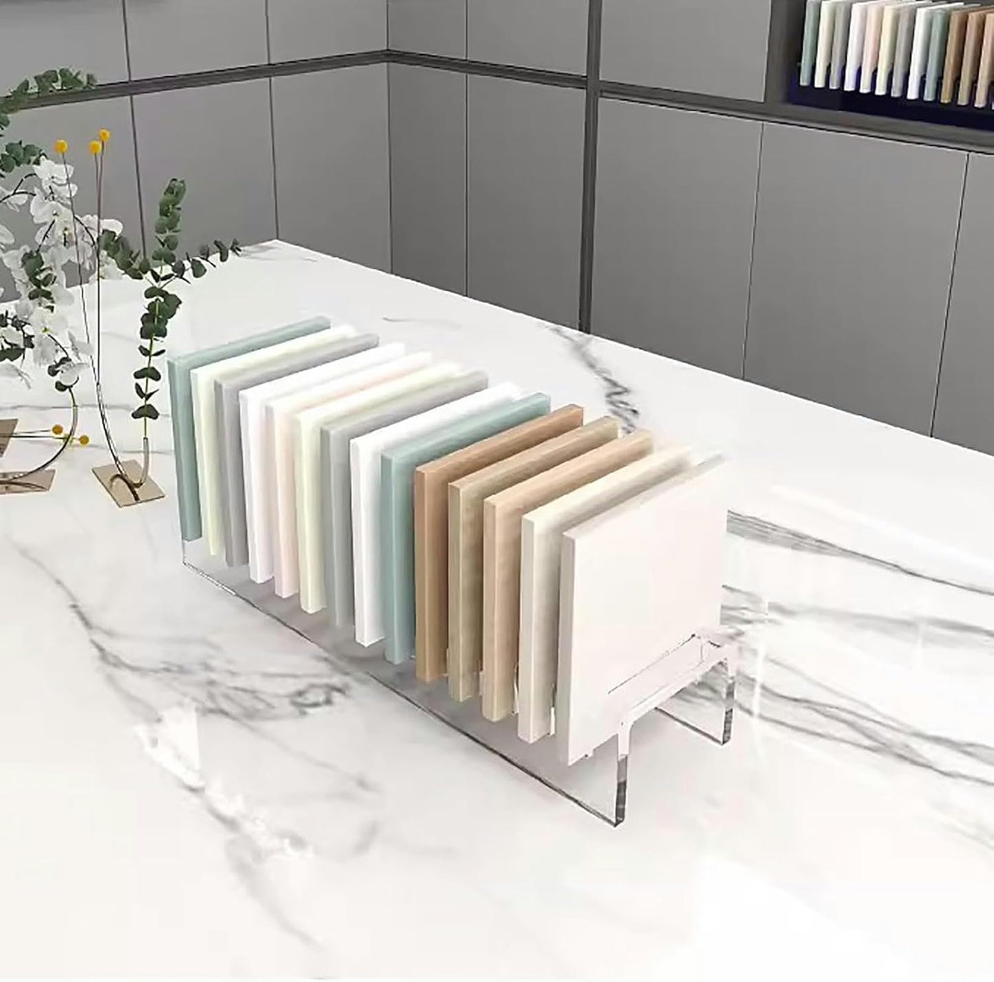 LGEOELIAS Acrylic Ceramic Tiles Organizer Holder, Small Wooden Floor Sample Holder,Sample Door Stand,Floor Tile Display Stand,Commercial Floor Tile Display Shelf for Retail Stores