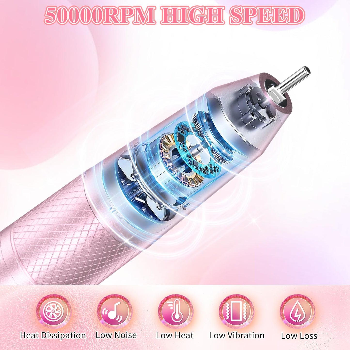 Electric Nail Drill Professional, 50000RPM Electric Nail File Portable Nail Drill Kit 6000mAh Rechargeable Machine for Acrylic Gel Nail, Manicure Pedicure Polishing Nail for Salon Home Purple