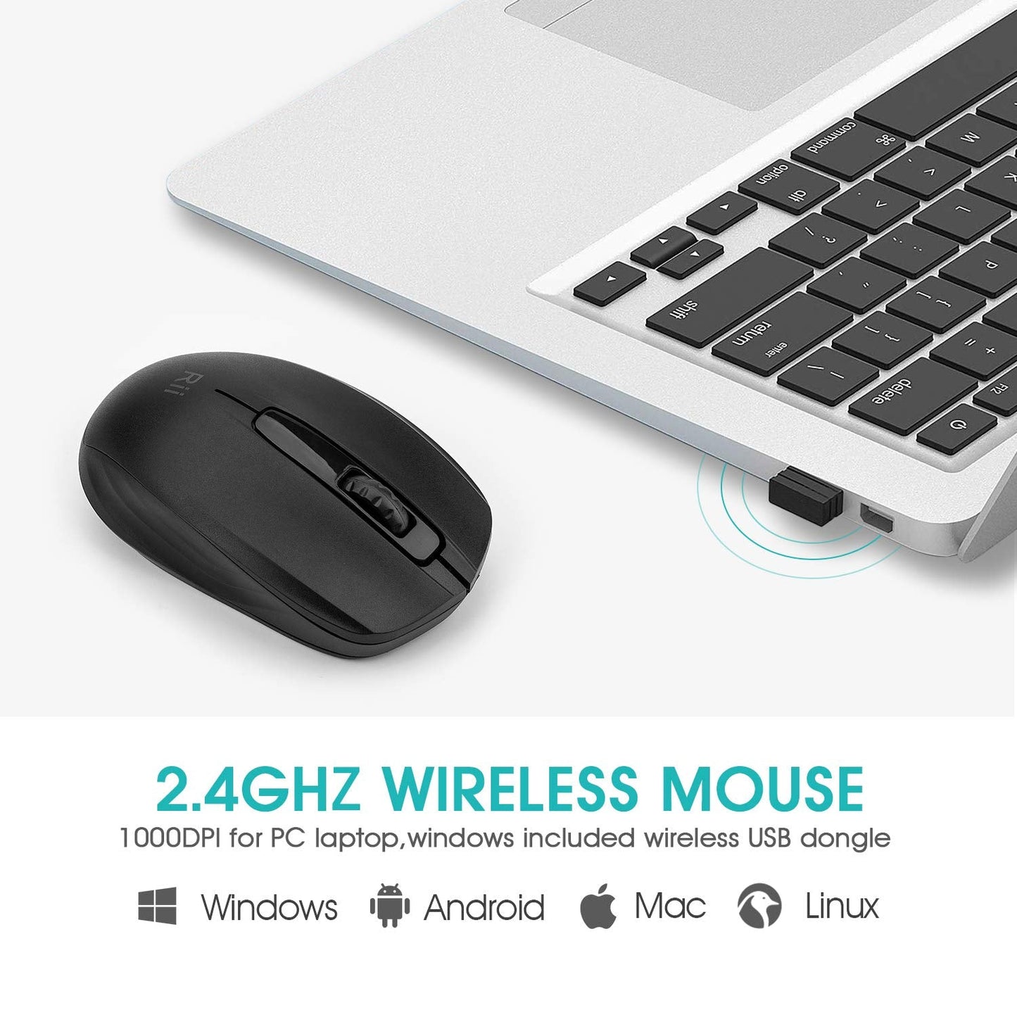 Rii Wireless Mouse, 2.4G Portable Computer Mice for PC, Laptop, Windows,Office Included Wireless USB dongle (Black)