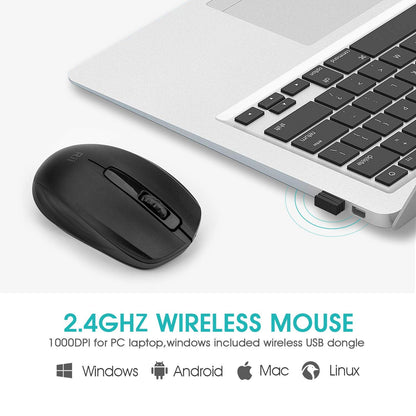 Rii Wireless Mouse, 2.4G Portable Computer Mice for PC, Laptop, Windows,Office Included Wireless USB dongle (Black)