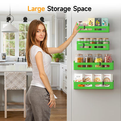 4 Pack Magnetic Spice Rack for Refrigerator, Spice Rack Organizer, Moveable Magnetic Shelf Fridge Organizer with 4 Hooks for Kitchen and Oven Organization, Black