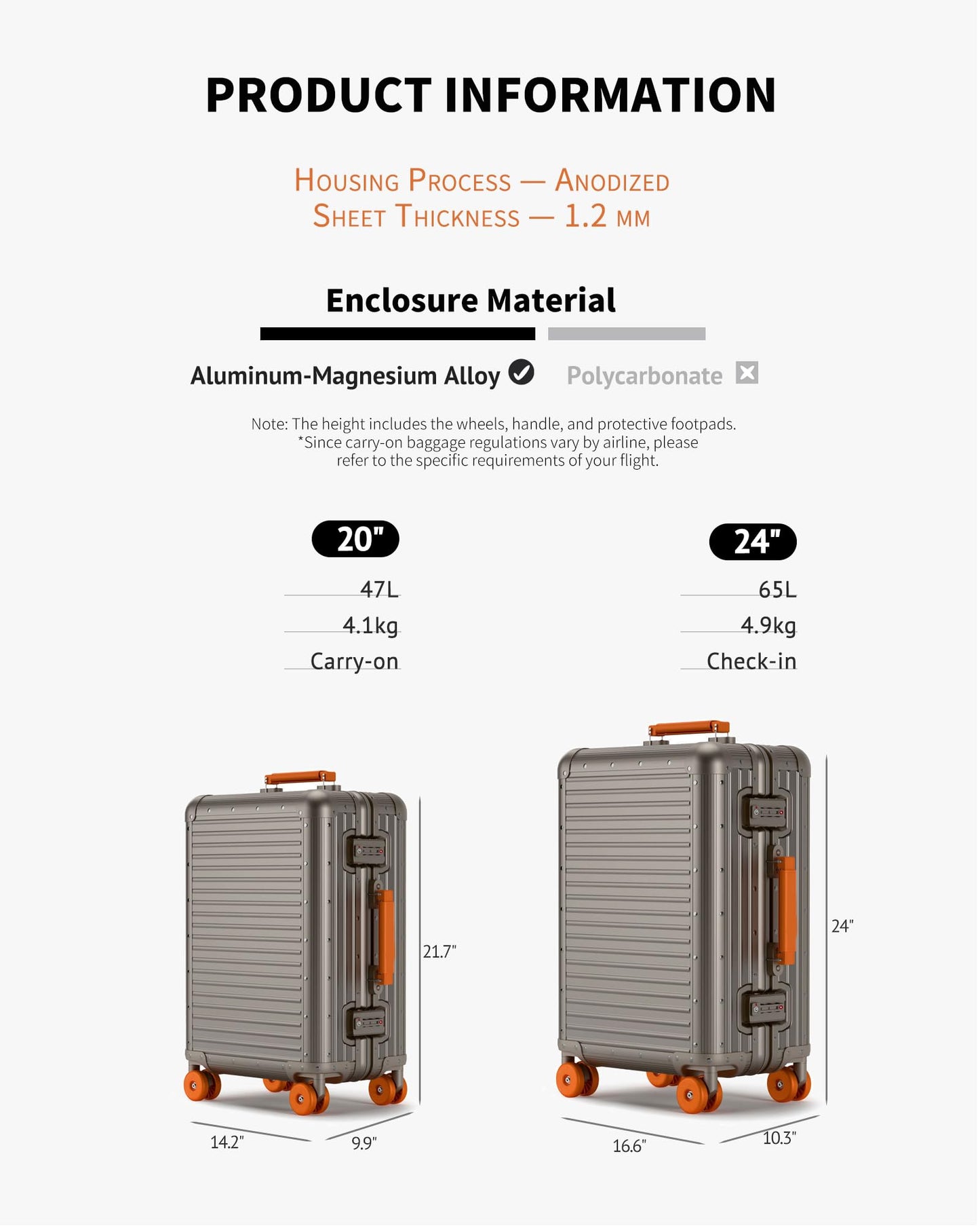 Varyleap All Aluminum Checked in Luggage, Zipperless Aluminum Suitcase, Hard Shell Carry On Luggage with TSA Lock, Spare Wheels for Travel. (Titanium Gold, 24in)