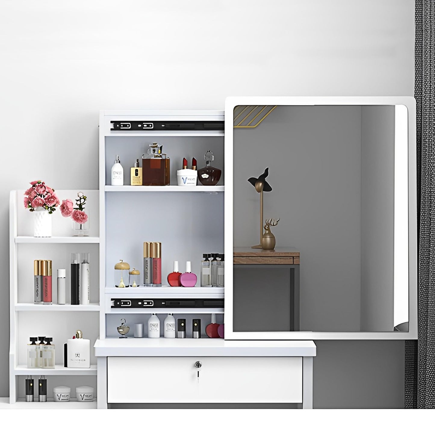 KEIKI Vanity Desk with Mirror for Makeup, Dressing Table Set with Stool,4 Drawers, White